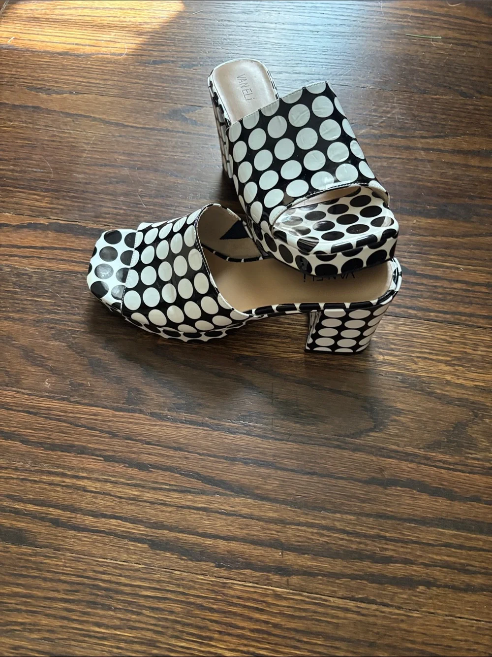 Polka Dot Block Heel Slide Sandals - Black & White